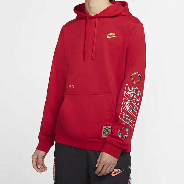 Толстовка Nike Sportswear Club Printing Long Sleeves Pullover Drawstring Red, красный — фото 3