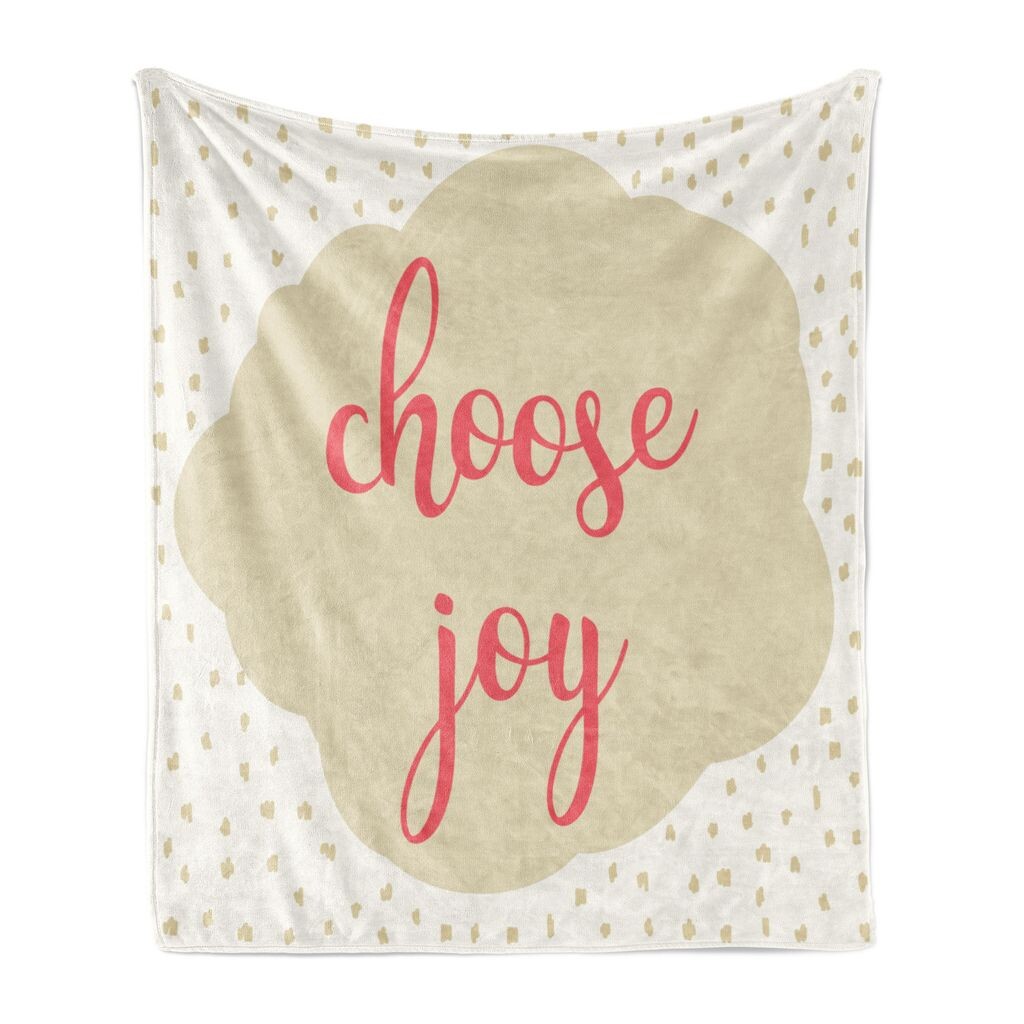 

ABAKUHAUS Choose Joy Мягкое фланелевое флисовое одеяло, фигура облака в стиле каракулей с внутренним пятнистым фоном с цитатами, 175 x 230 см, серо-желтые светло-рубиновые цвета