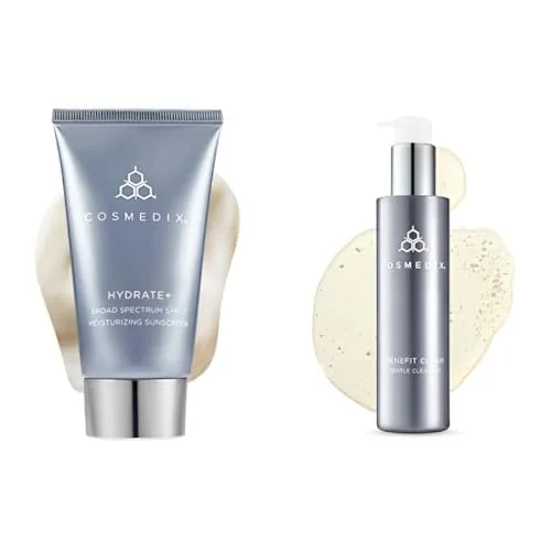 COSMEDIX Hydrate Plus SPF 17 Sunscreen & Benefit Clean Gentle Cleanser Gel Face Wash - Skincare Bundle