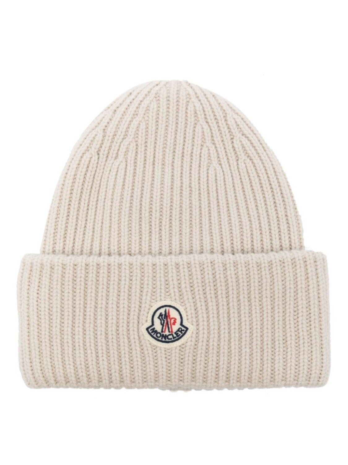 

Moncler шапка бини в рубчик с нашивкой-логотипом, нейтральный цвет