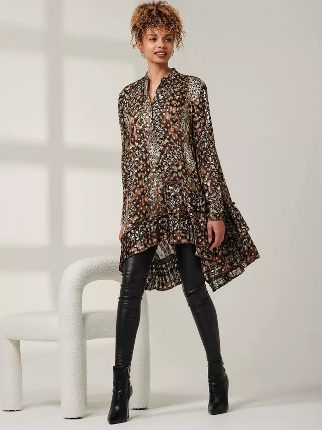 

Рубашка Jolie Moi Metallic Dot Asymmetric Hem, цвет brown/multi