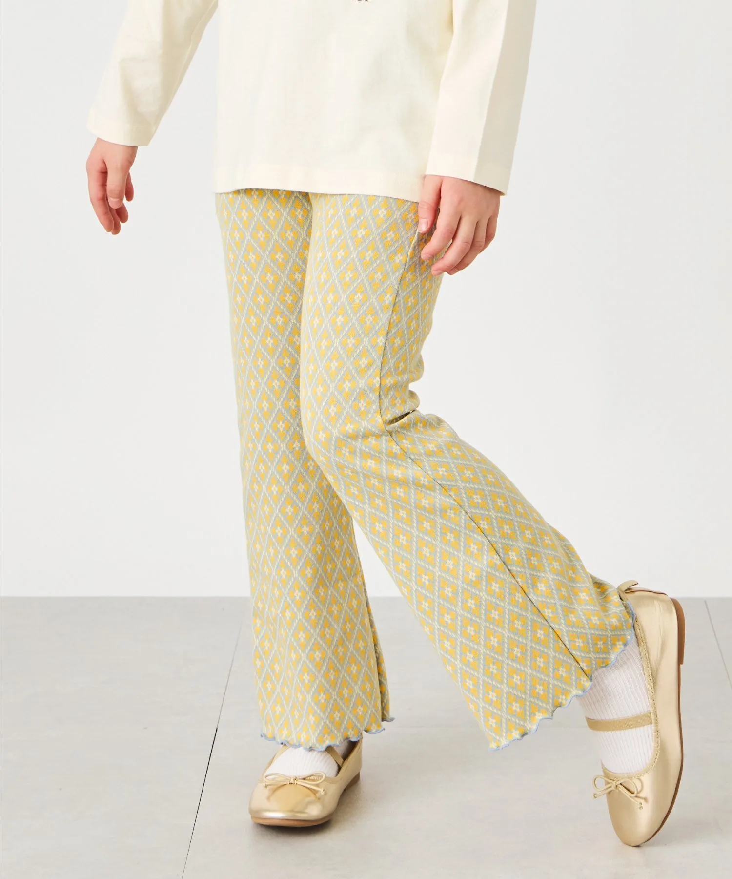 Расклешенные брюки из жаккардовой ткани по всей поверхности Ever Closet, Yellow