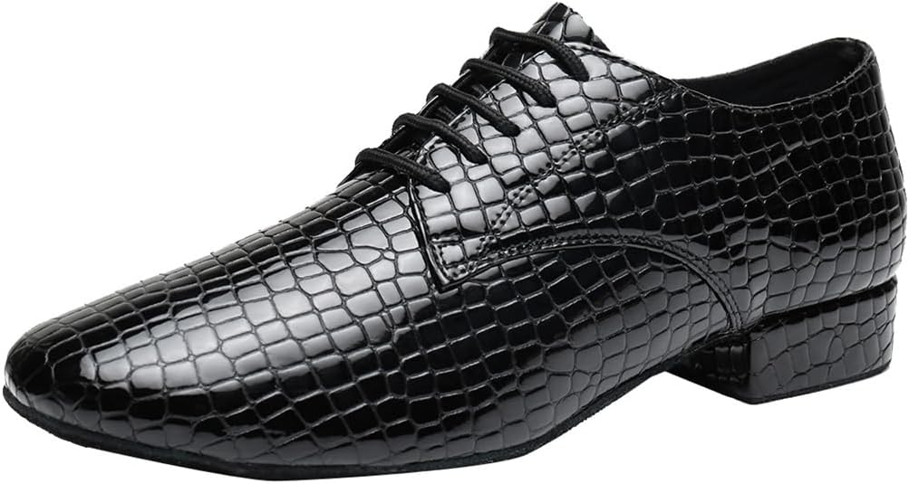 

Мужские дышащие танцевальные туфли классические сшнуровкой с узором под змеиную кожу для социальных танцев, танго, самба и занятий бальными танцами Mgm-Joymod, черный
