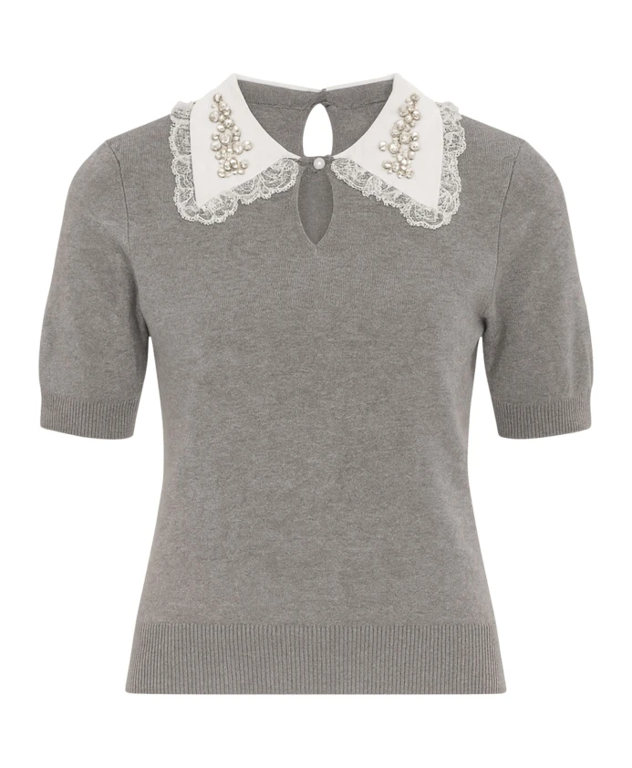 

Серый свитер с элегантным кружевным воротником Fracomina, серый