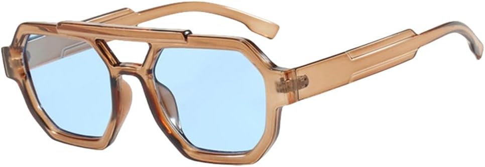 

Солнцезащитные очки в стиле ретро с двойной балкой для женщин, многоугольные, в комплекте с модными мужскими очками для путешествий, защита от УФ-излучения UV400 MTZJH, Tea Blue