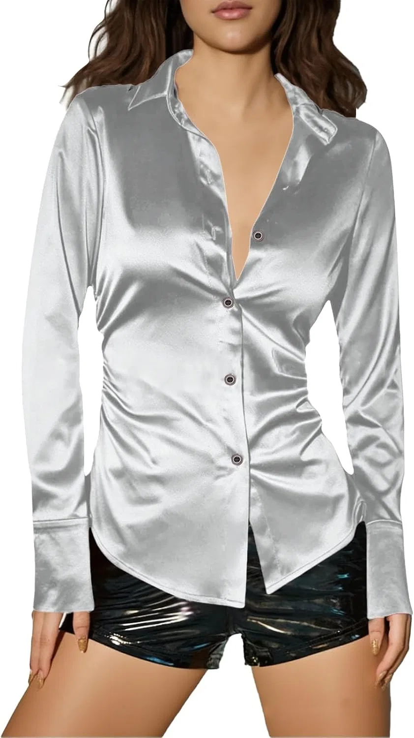 Блуза Casual с длинным рукавом Batwing Sleeve Patchwork, серый