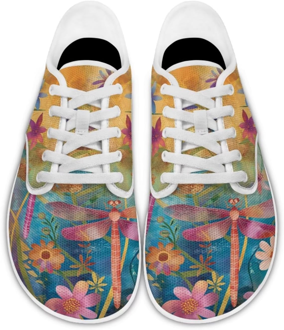 

Кроссовки для ходьбы Forchrinse Capybara and Flower для женщин и подростков, минималистичные повседневные прогулочные туфли на шнуровке из сетчатого материала, Retro Dragonfly and Flower