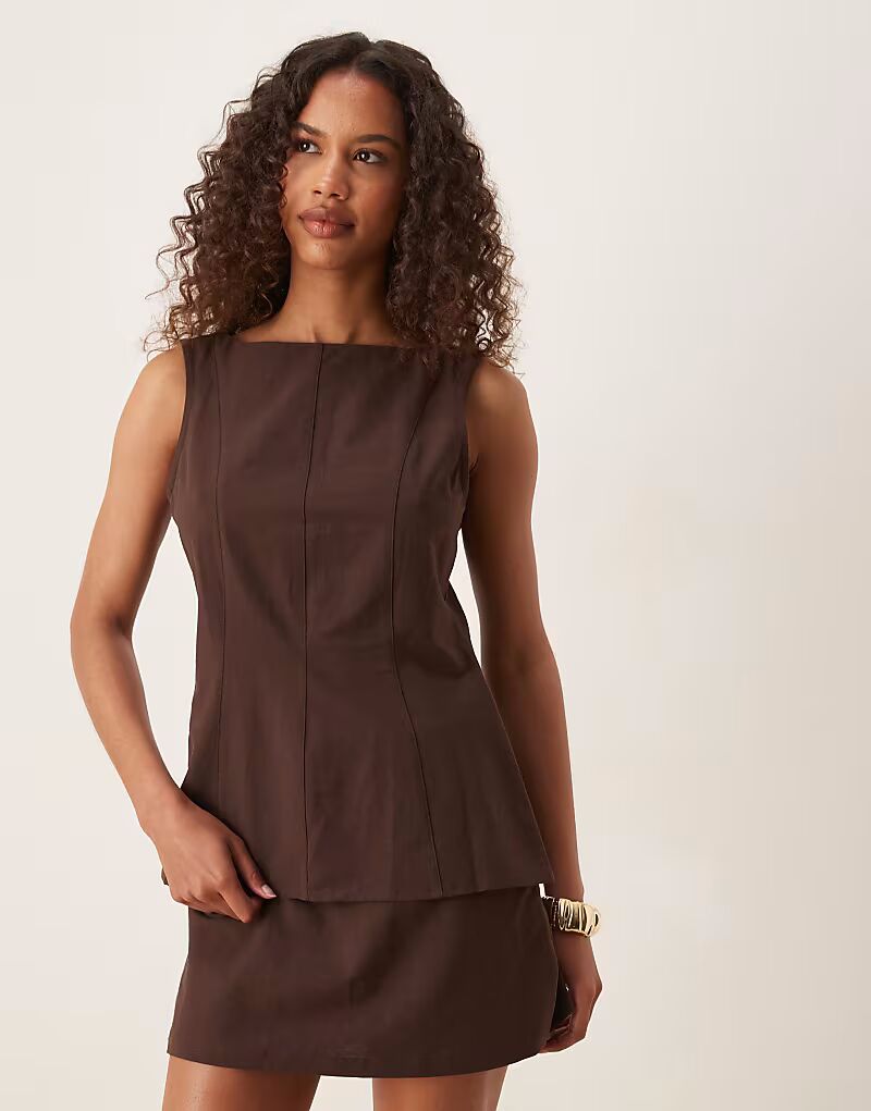 

Удлиненный топ из льняной смеси ASOS DESIGN шоколадного цвета