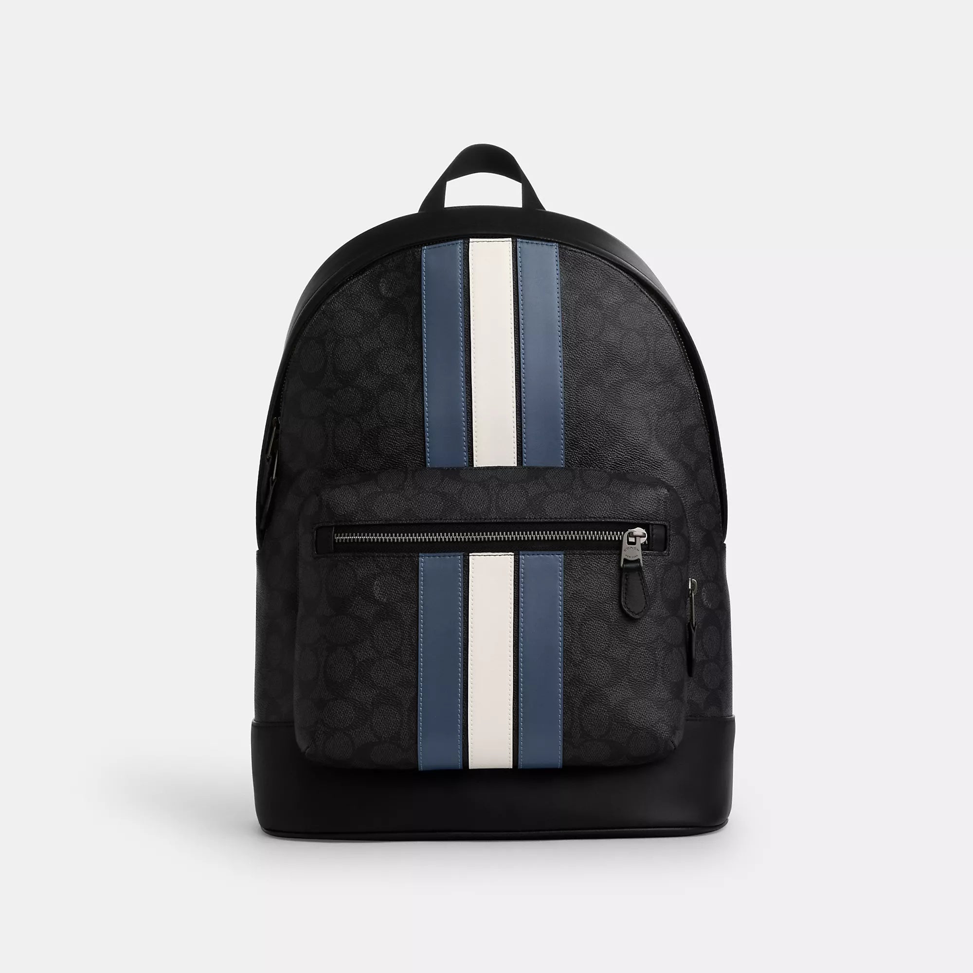 

Рюкзак Coach Outlet West из фирменного холста с университетской полосой, цвет gunmetal/charcoal/denim/chalk