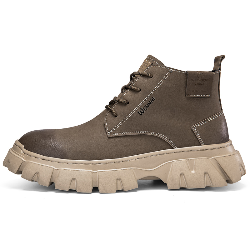 

Wen Nai Рабочие ботинки мужские полувысокие черно-коричневые коричневые, цвет Brown