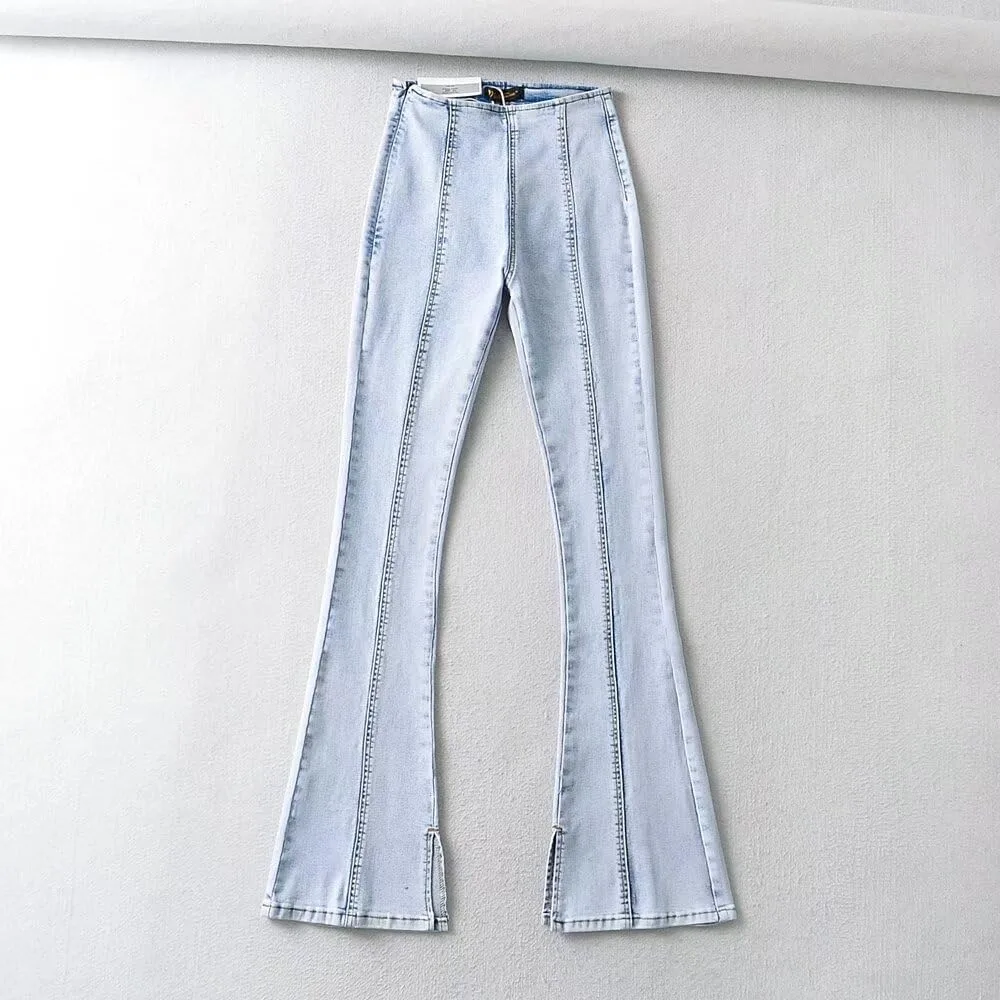 Джинсы Spring Flare Leg, женские, высокая посадка, эластичные деним, воздушный силуэт generic, серый — фото 2