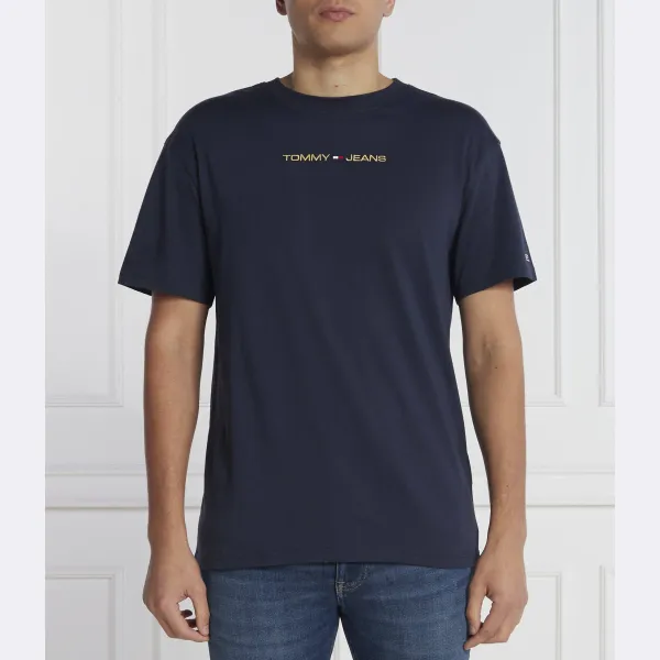 

Золотая футболка классического кроя с линейным узором Tommy Hilfiger, синий