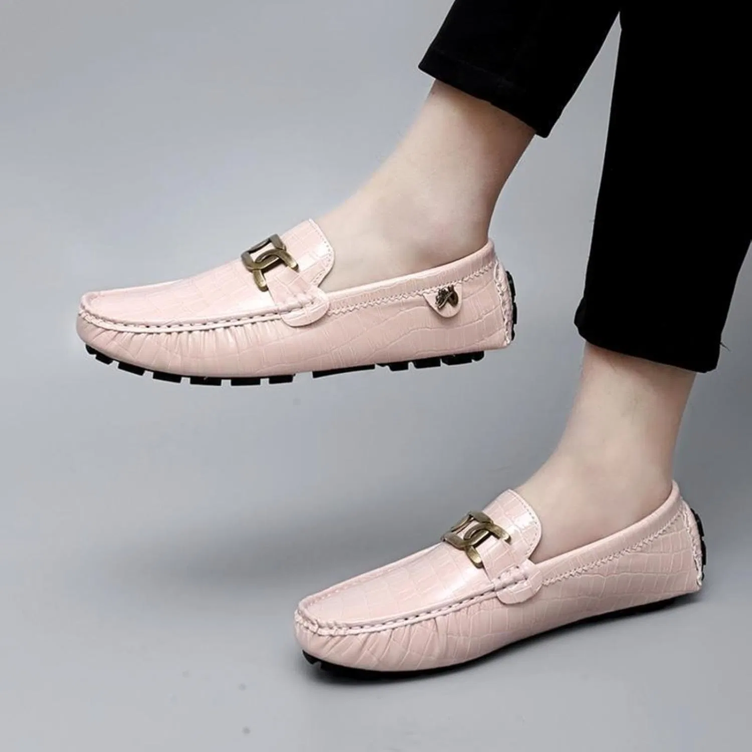 Мокасины с принтом под крокодила, кожаные мужские, Loafers & Slip-Ons, P Ink JingSMNX — фото 3