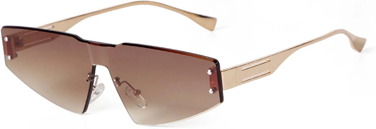 

Модные безободковые солнцезащитные очки с плоской верхней частью и золотистой оправой для женщин и мужчин, с градиентом UV400 и зеленым покрытием WNCKSQ, C9