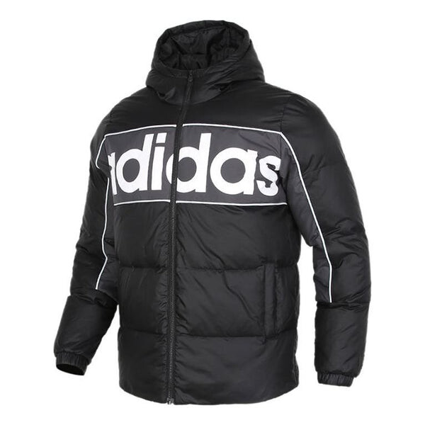 

Пуховик adidas neo M Brnd Dwn Puff Stay Warm Colorblock logo Printing Sports hooded down Jacket Black, черный