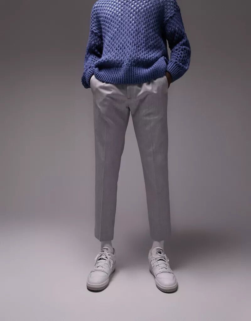 

Светло-серые элегантные брюки узкого кроя с эластичным поясом Topman