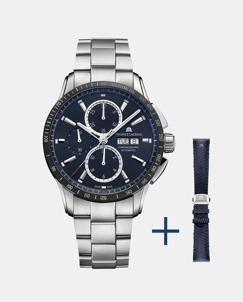 

Pontos S Chronograph PT6038-SSL2H-43 автоматические синие текстильные мужские часы Maurice Lacroix, синий