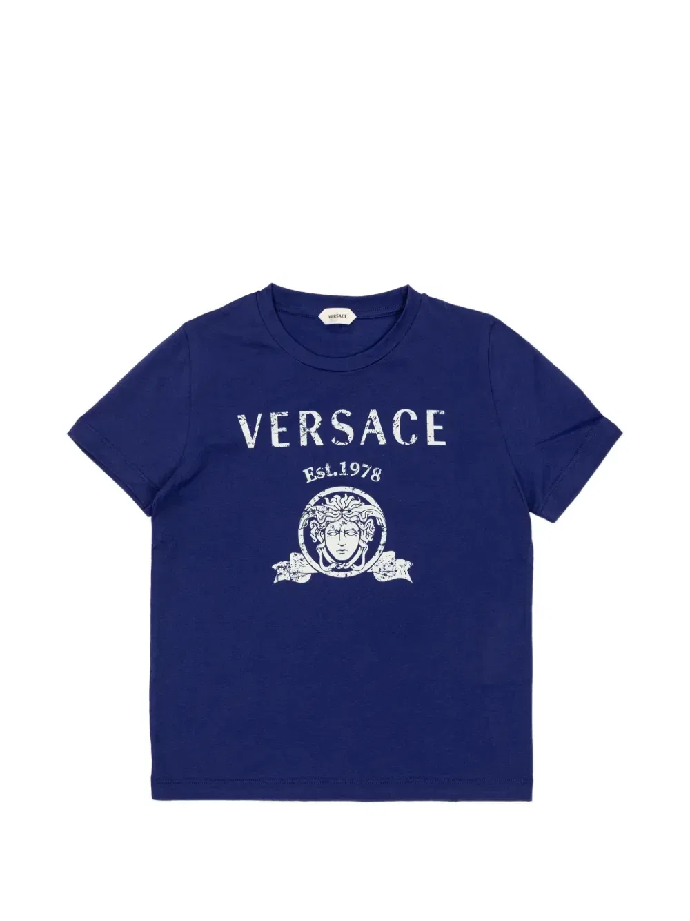 Футболка из хлопка с принтом Versace Kids, синий