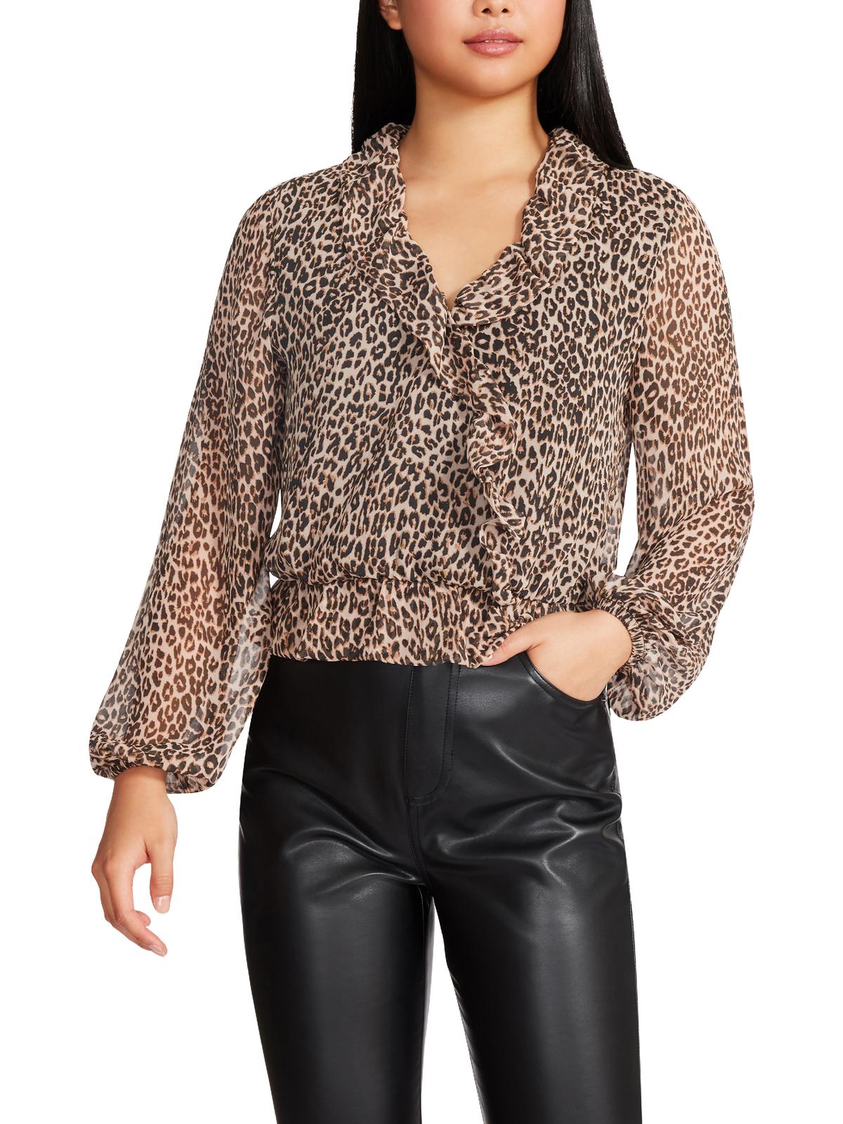 

Женская блузка с каскадными оборками Steve Madden, цвет cheetah print