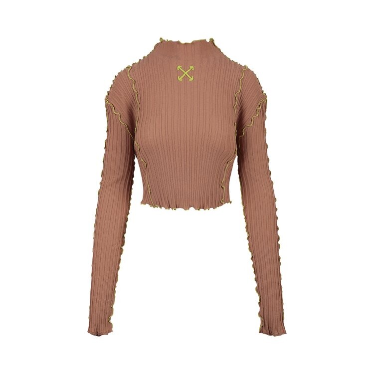 

Топ Off-White Wavy Cropped Long-Sleeve Mock Neck Top, бежевый