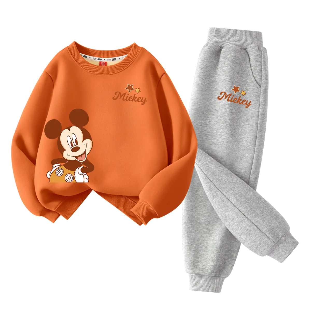 Детский спортивный костюм с круглым вырезом Disney, [Thickened and Fleece-Lined]Di Star K Bright Orange+Di Star K Gray