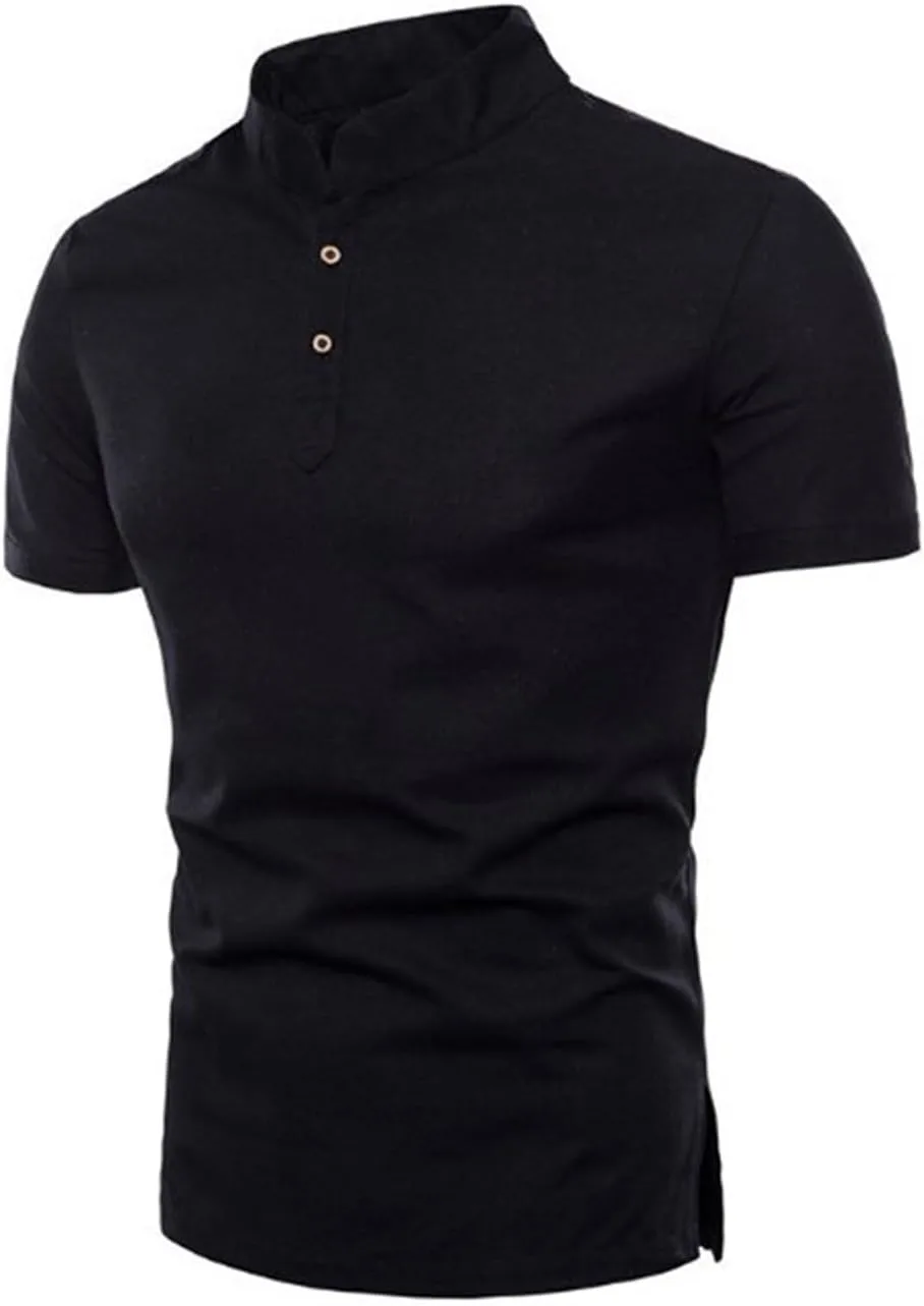 

Мужская летняя футболка Henley с коротким рукавом и отложным воротником