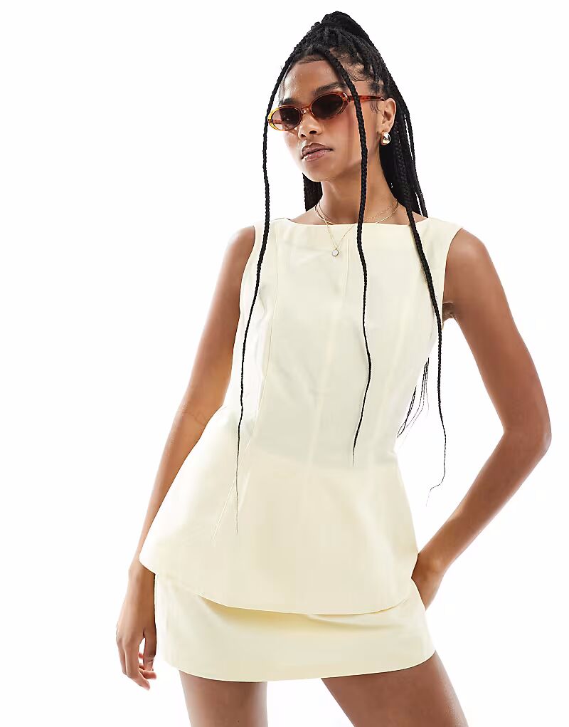 

Удлиненный облегающий топ из льняной смеси цвета пахты Asos Design