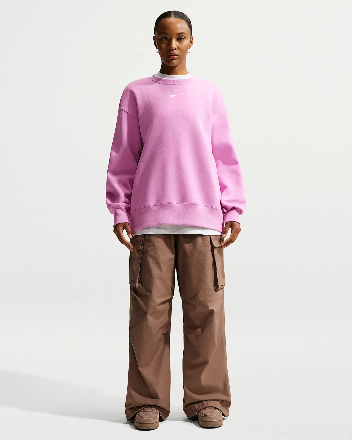 Женский оверсайз свитшот с круглым вырезом Nike Sportswear Phoenix Fleece, Light Magenta/Sail — фото 4