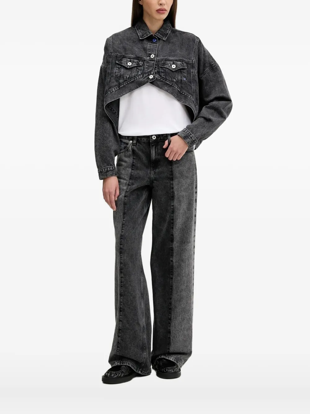 

Укороченная джинсовая куртка асимметричного кроя Karl Lagerfeld Jeans, черный