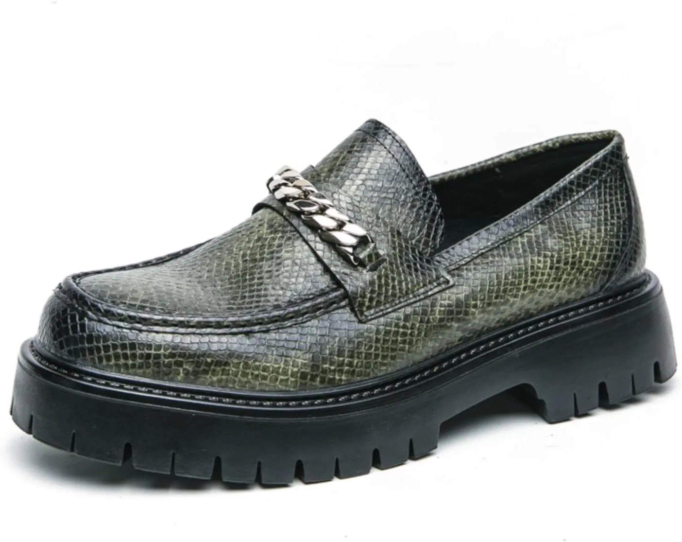 Лоферы мужские из текстурированной кожи на платформе, Penny Loafer, зеленый