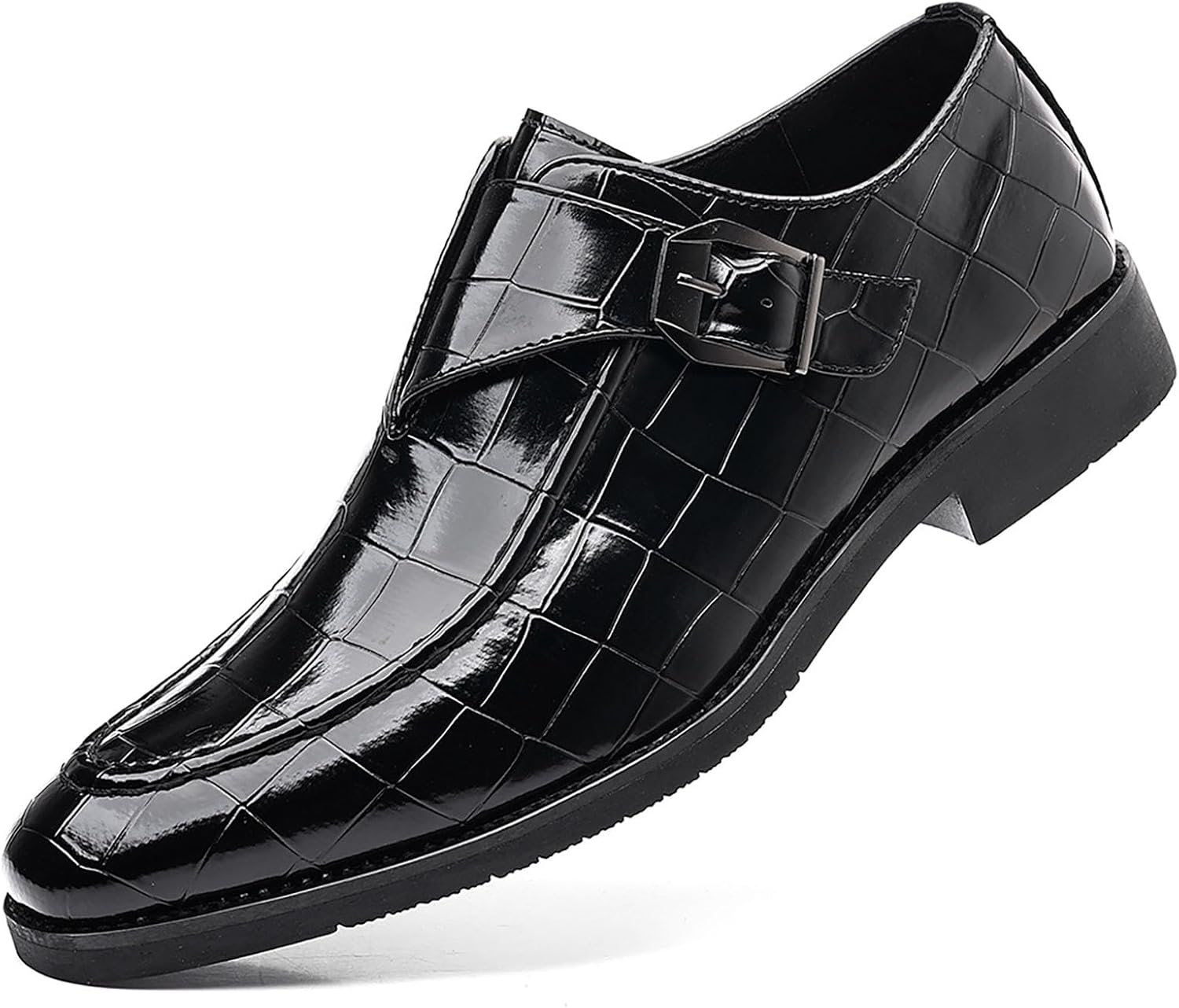 

Мужские туфли-лоферы с пряжкой в стиле монах, с рептилиевидным тиснением Nengmaon, черный