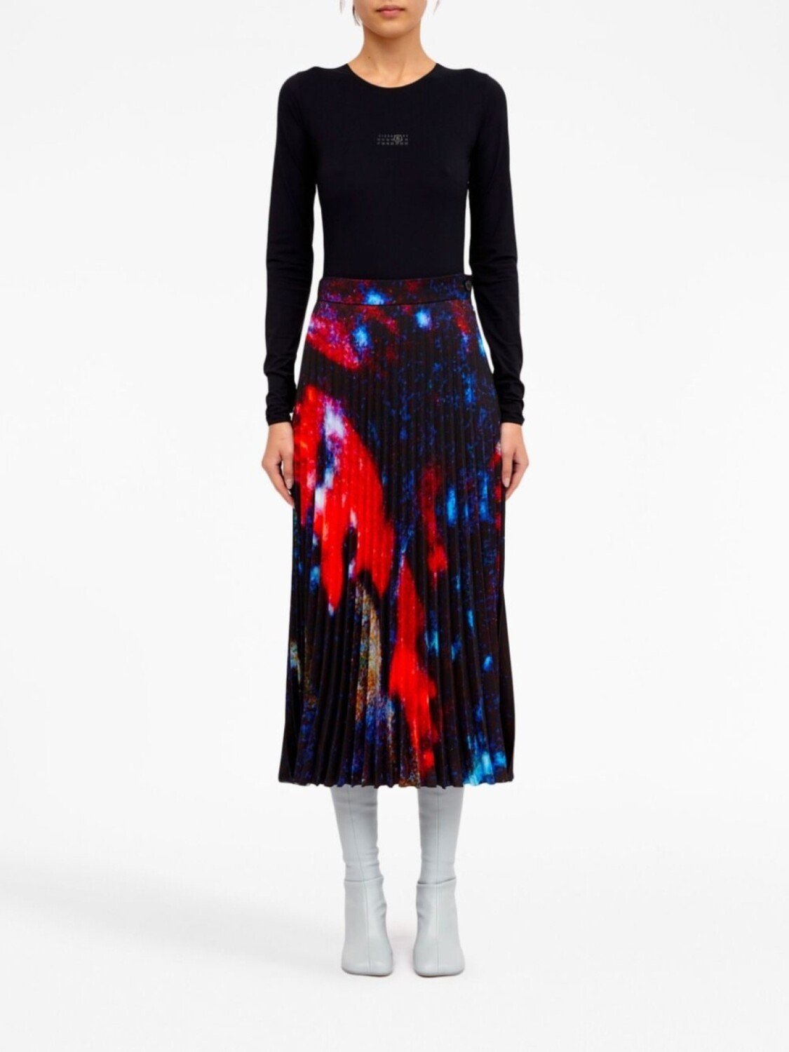 MM6 Maison Margiela плиссированная юбка с абстрактным принтом, черный — фото 2