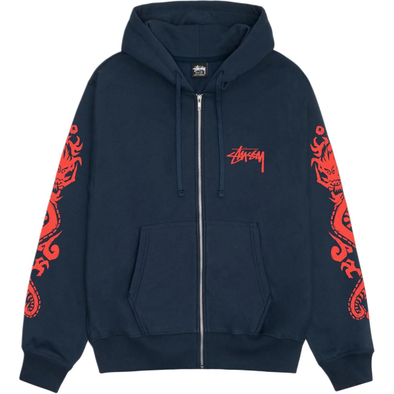 

Толстовка с капюшоном на молнии с драконами Stussy, синий