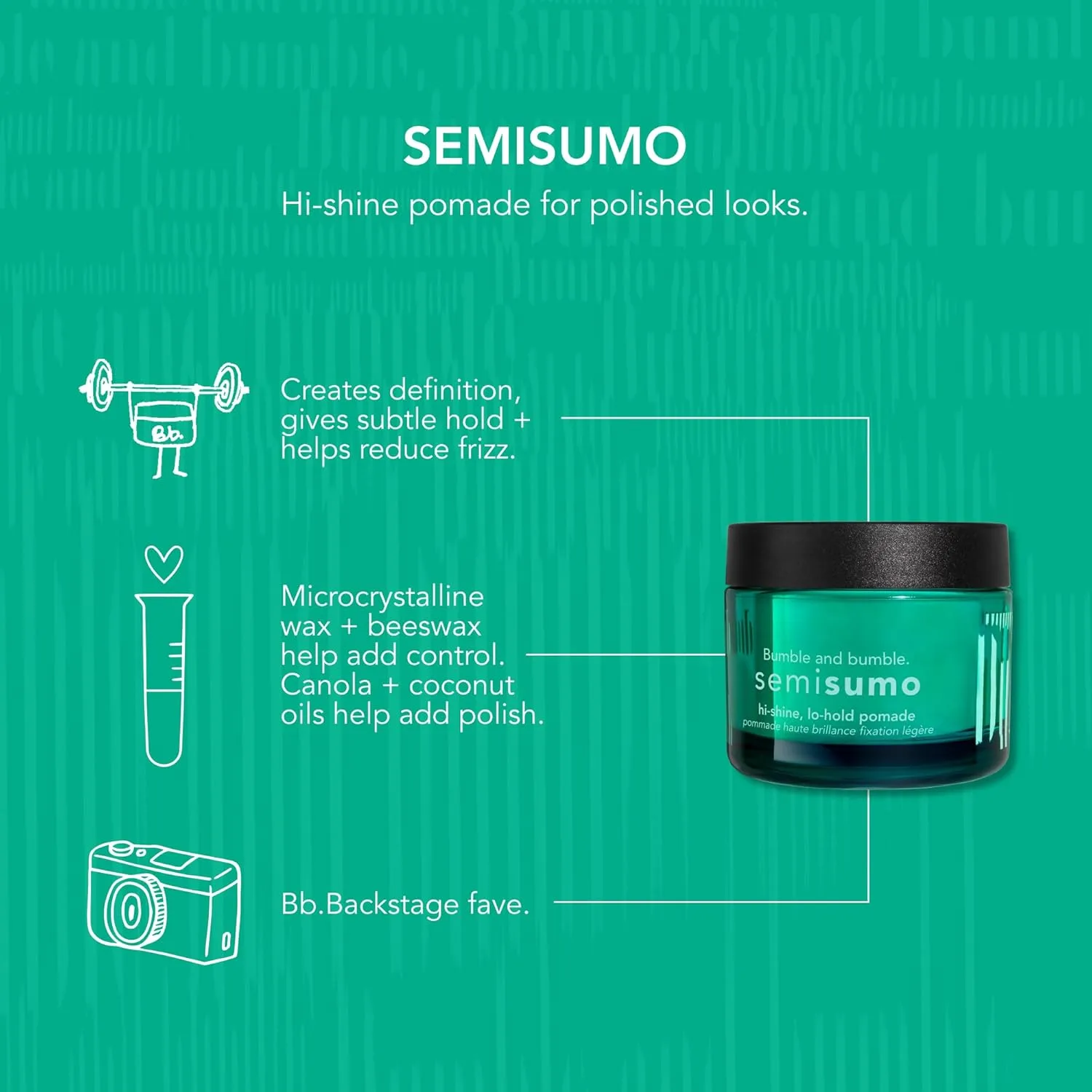 Bumble and bumble Semisumo Hi-Shine Hair Pomade для объема и блеска, против пушистости, легкая фиксация, для средних и густых волос, 42 г Bumble And Bumble. — фото 4