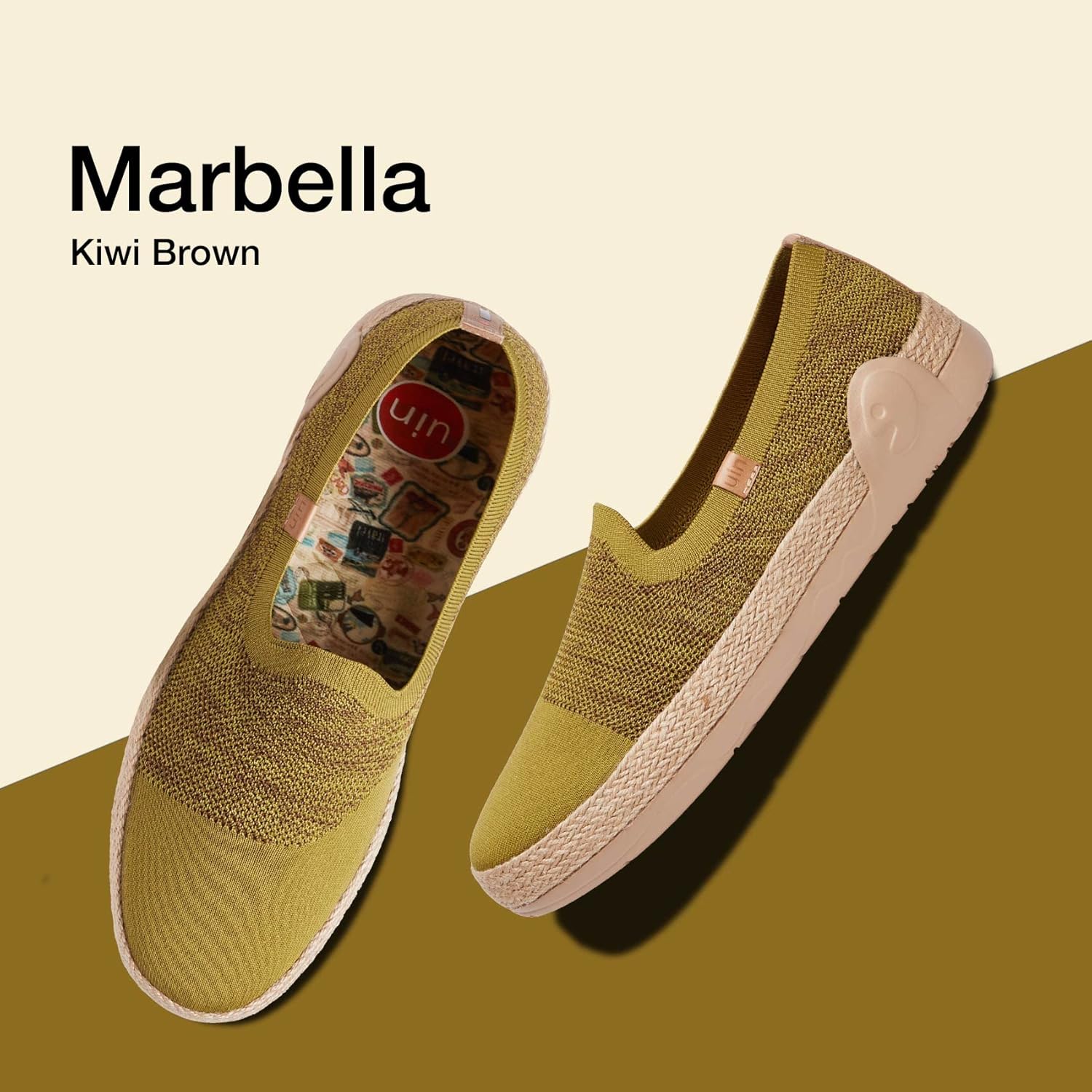 Мужские эспадрильи UIN Slip Ons- легкие прогулочные повседневные лоферы, удобные, с ручной росписью, серия Marbella, Marbellaⅱ- Kiwi Brown — фото 2