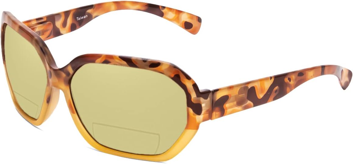 

Женские солнцезащитные очки для чтения Calabria 644SB увеличенного размера с шестиугольными бифокальными линзами, поляризованными линзами, защитой от УФ-излучения и жестким футляром, Honey Yellow