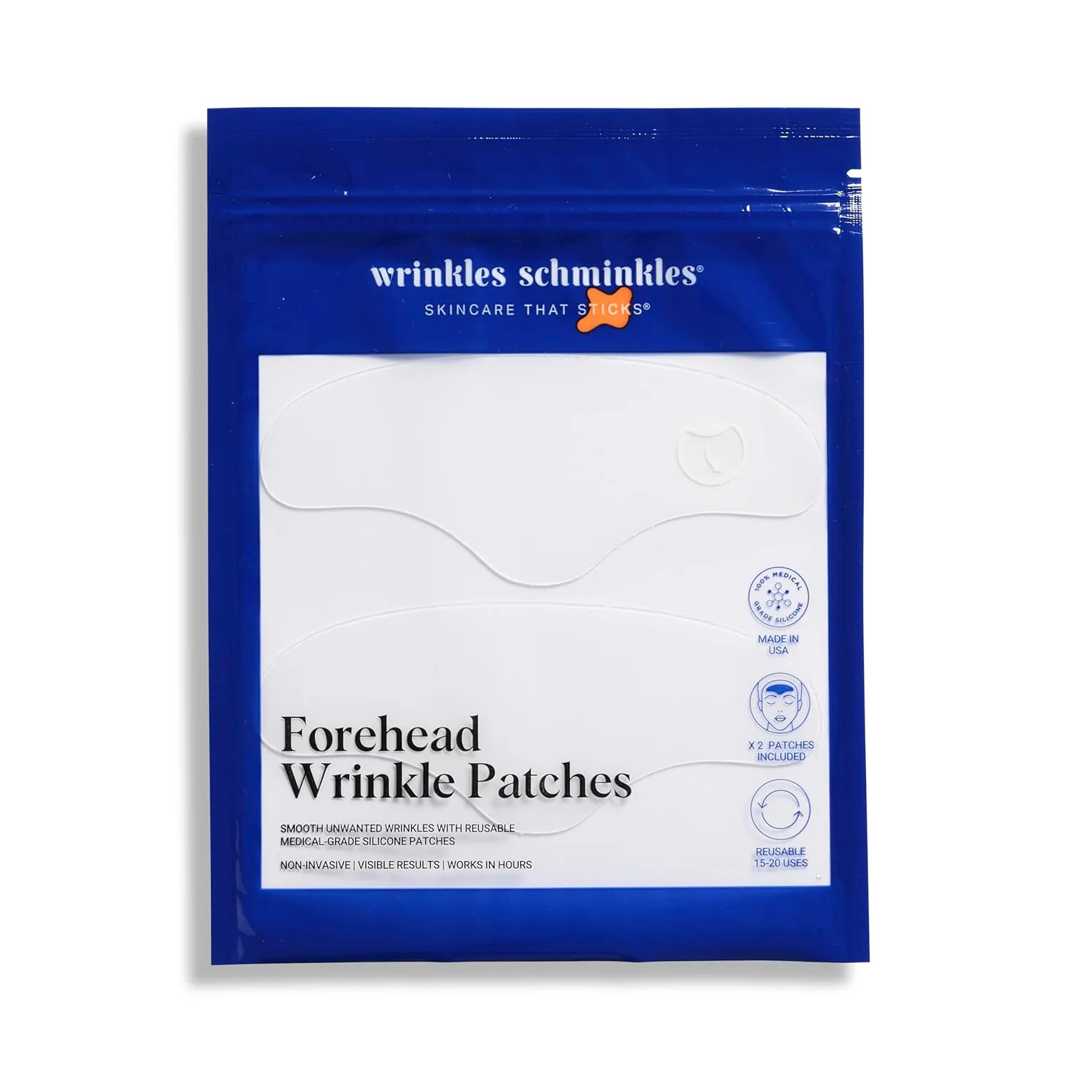 Пластыри от морщин Wrinkles Schminkles для лба - многоразовые силиконовые разглаживающие подушечки для подтяжки бровей, разглаживания морщин, уменьшения мимических морщин и подтяжки лица (2 шт.)