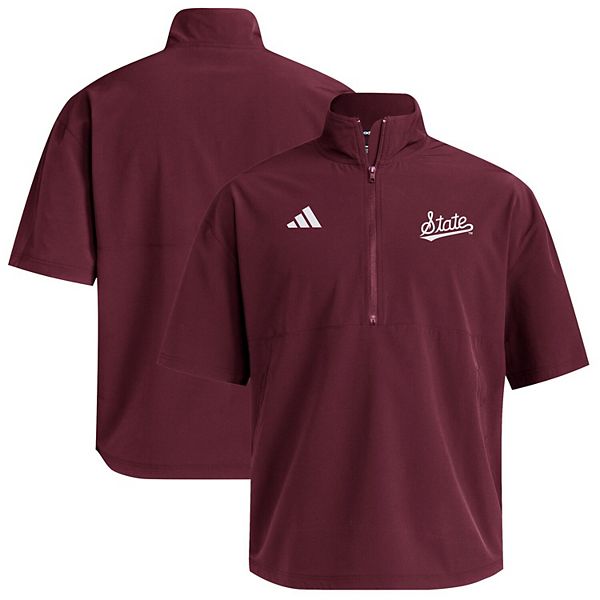 Мужская бордовая толстовка Mississippi State Bulldogs с коротким рукавом и молнией на четверть Adidas — фото 2