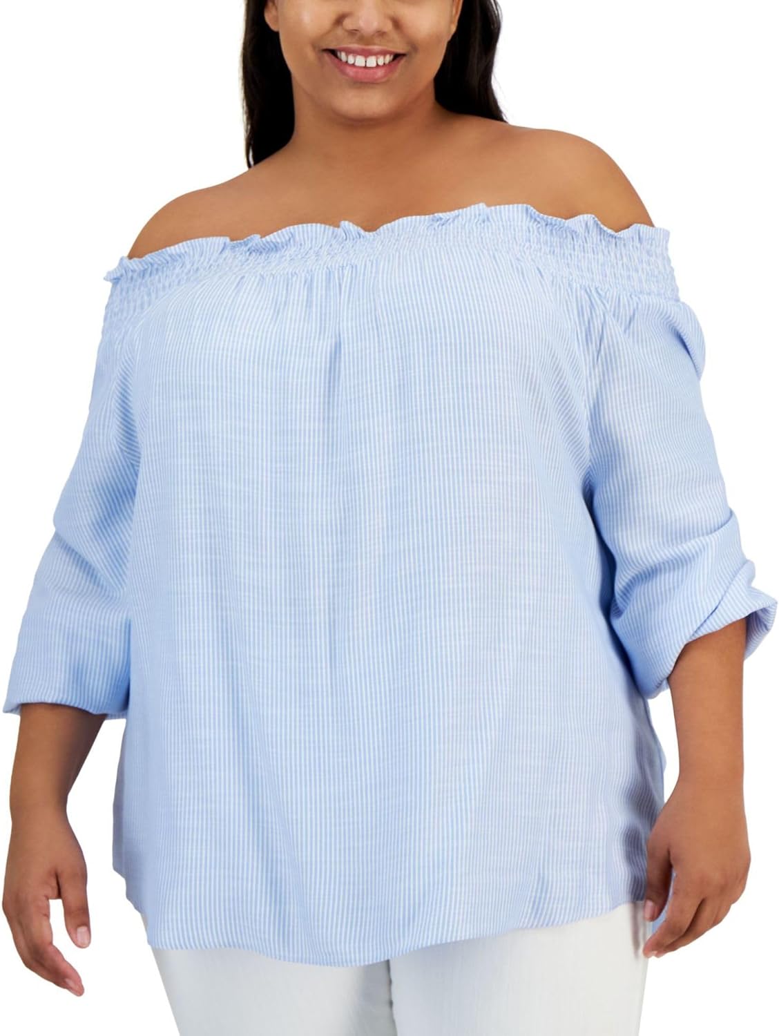 

Женская полосатая блузка с открытыми плечами от Tommy Hilfiger, Blue