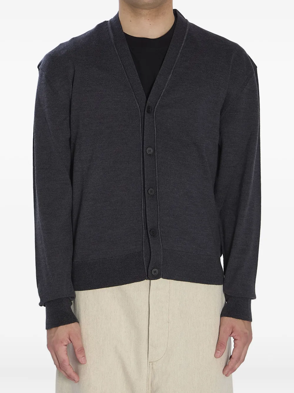 

Кардиган в рубчик с вышитым логотипом Jacquemus, серый