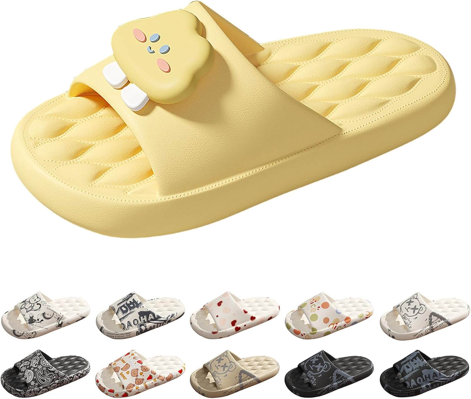 

Модные шлепанцы Gezolligheid с мультяшным принтом для мужчин и женщин, для пар, с нескользящей подошвой на платформе, унисекс, повседневные открытые сандалии с нескользящей подошвой для дома, улицы и ванной, желтый