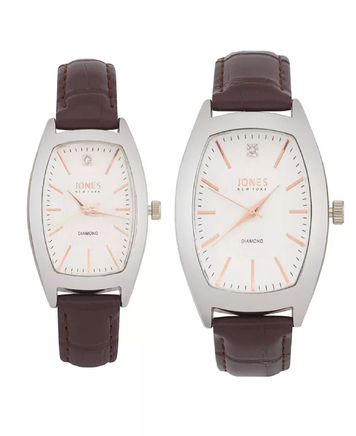 

Мужские и женские аналоговые часы с коричневым ремешком из полиуретана под кожу крокодила, 35 мм и 27 мм, подарочный набор His Hers Watch Jones New York