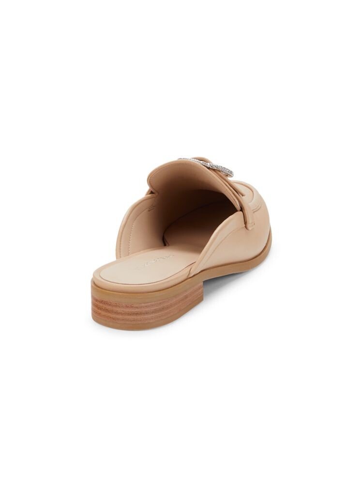Кожаные мюли с кристаллической пряжкой Stuart Weitzman, цвет Golden Beige — фото 3