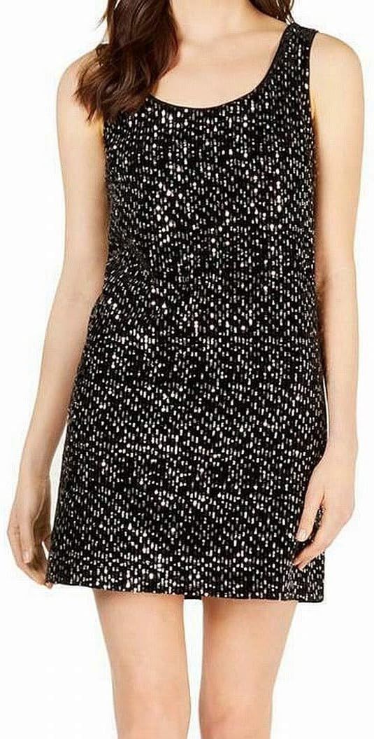 

Женское платье-футляр без рукавов с пайетками и глубоким круглым вырезом от Calvin Klein, Black Velvet Sequins