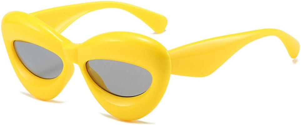 

Ретро-солнцезащитные очки «кошачий глаз» ярких цветов для женщин, модные овальные линзы, защита от УФ-излучения UV400 для мужчин, желто-розовые солнцезащитные очки MTZJH, Yellow Grey