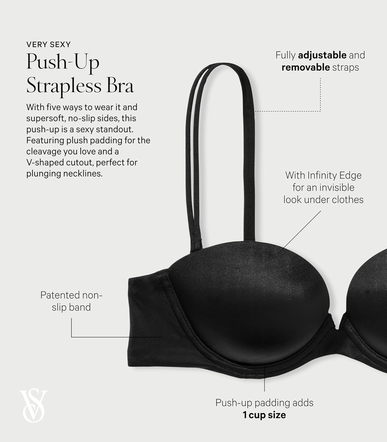Бюстгальтер Very Sexy Push Up Strapless от Victoria's Secret для женщин (32A-38DD), Black — фото 4