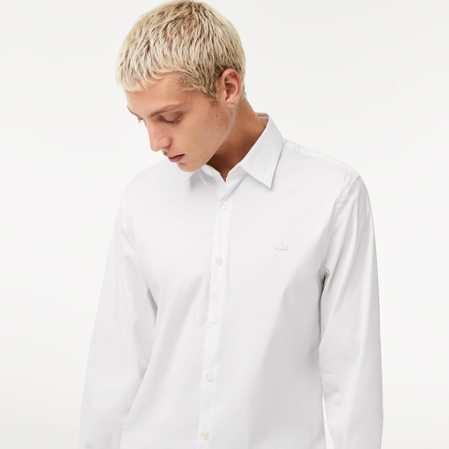 Lacoste мужская рубашка Slim Fit с французским воротником и эластичной тканью, White — фото 4