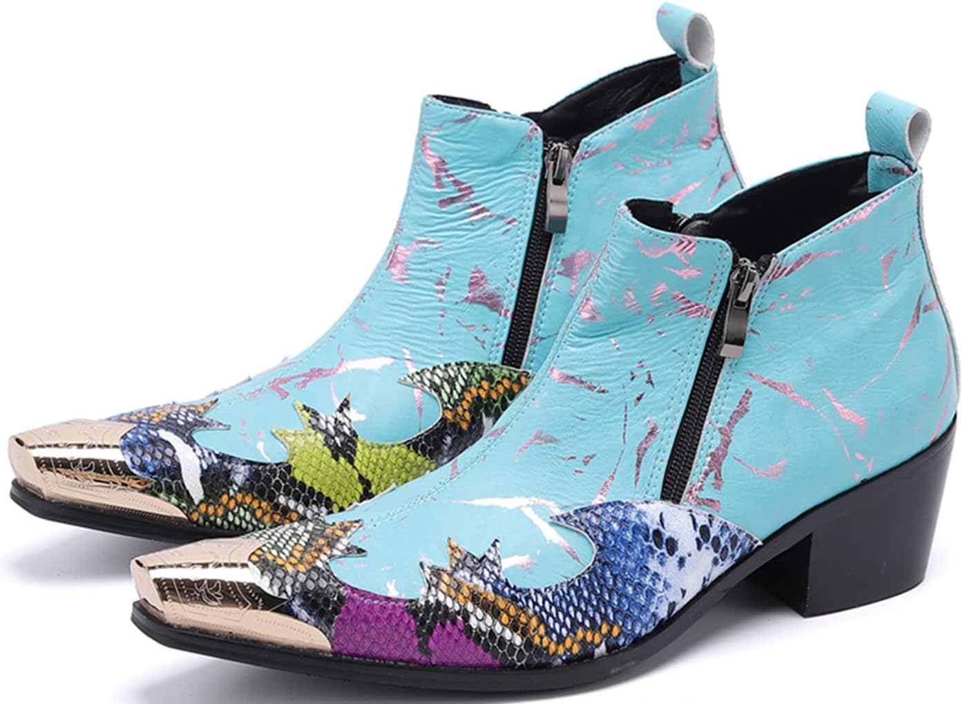 

Мужские ботинки челси Santimon: повседневные, для вечеринок, с металлическим носком, из натуральной кожи, с двойной молнией, двухцветные, модные, в стиле вестерн, ковбойские, дискотечные, для бальных залов, свадеб, смокинга, чукка, синий