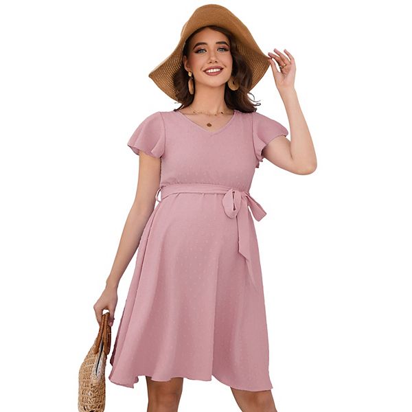 

Платье для беременных с V-образным вырезом и коротким рукавом Seoria, Dark Pink