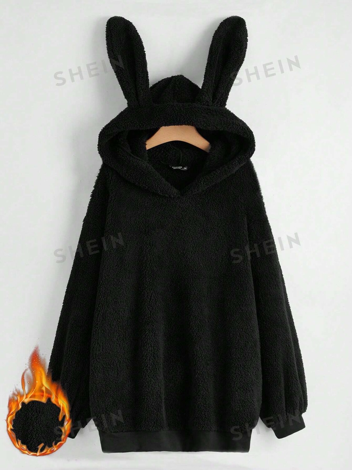 

EZwear Plus Однотонная толстовка с 3D-дизайном ушей Shein, черный